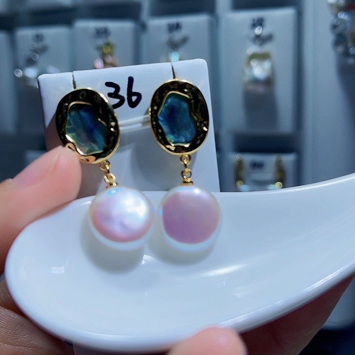 淡水珍珠耳饰银S925镶嵌清*