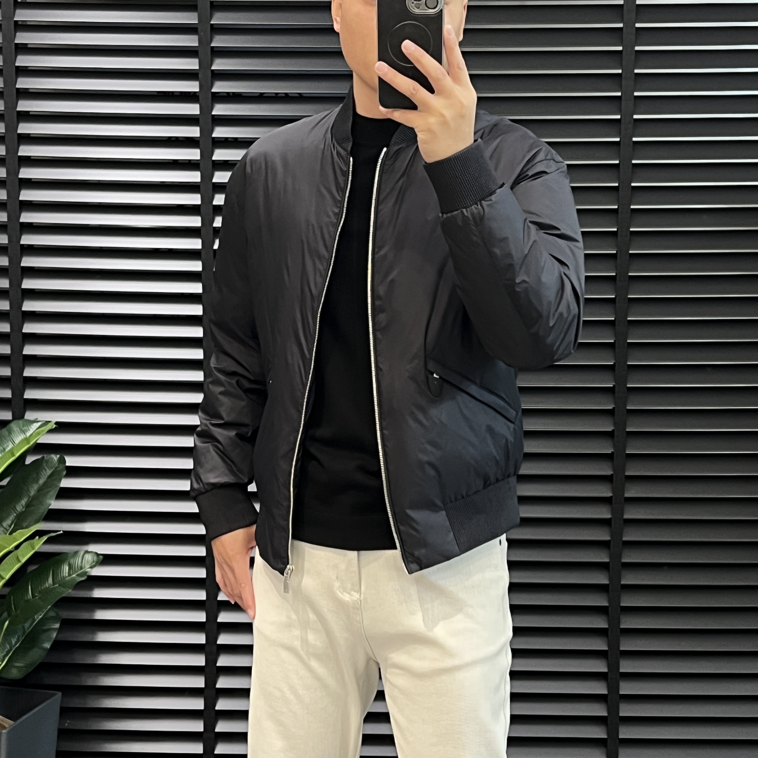 秋冬高品质欧货男士棒球领鹅绒配绵羊皮超轻羽绒服外套