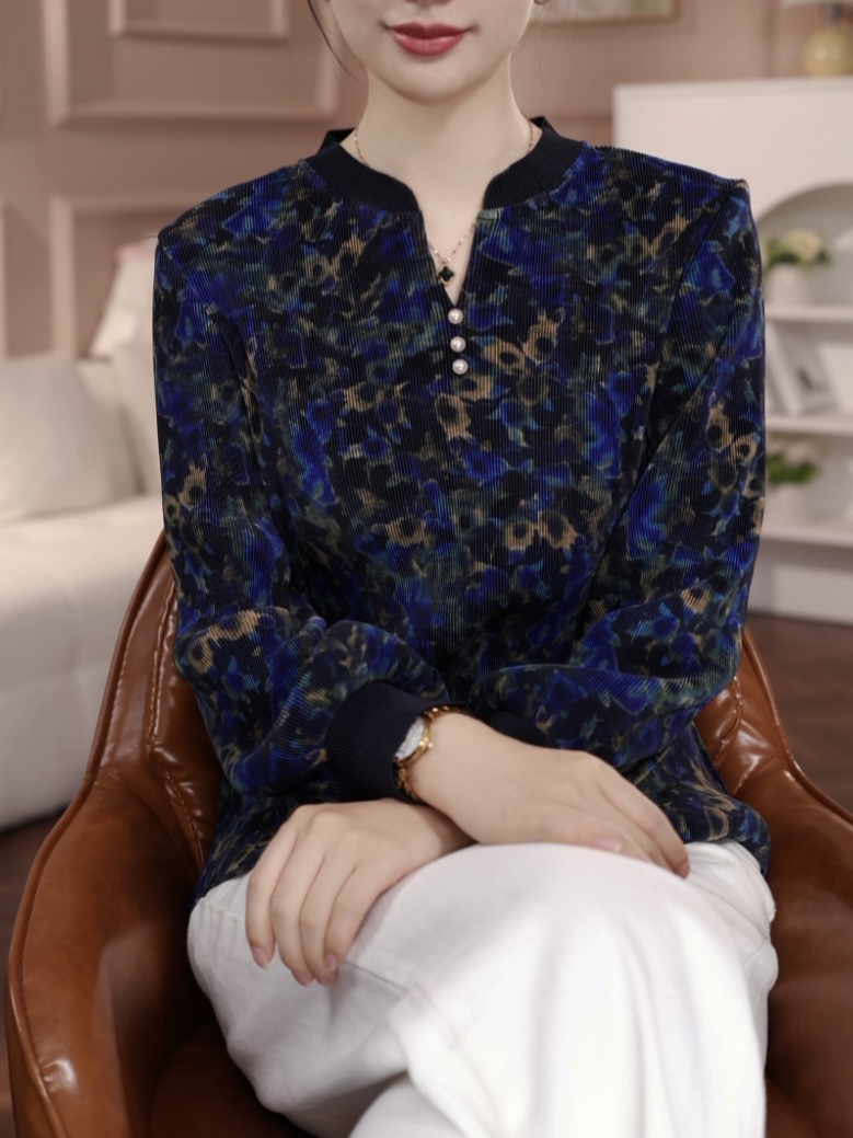 三宅 2025春季气质印花原创褶皱上衣1#214