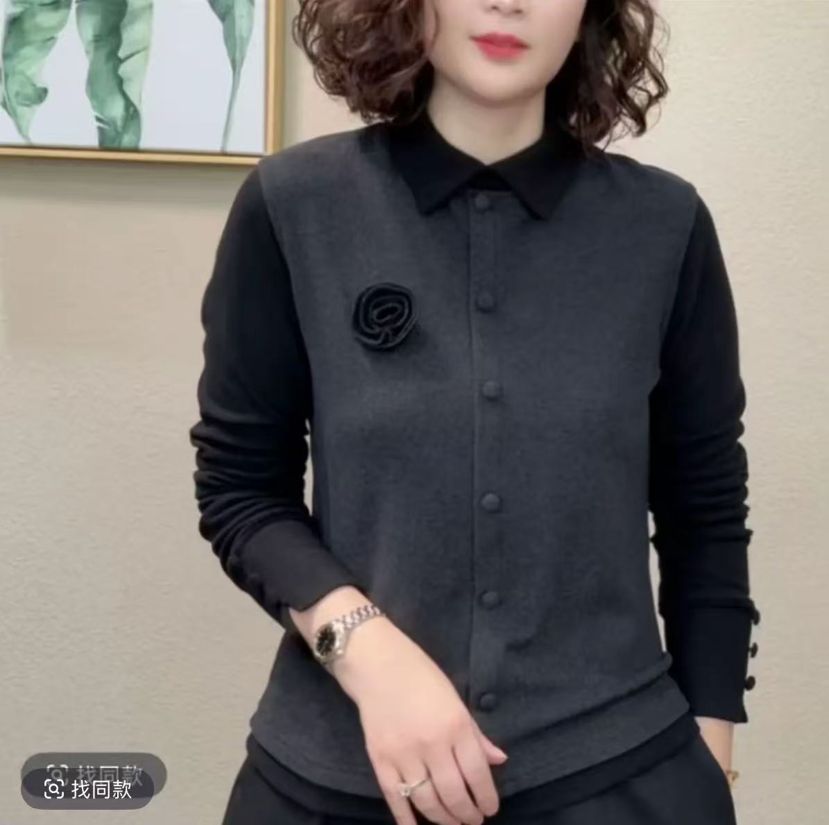 2025秋冬新款双面绒设计感翻领时尚气质洋气百搭拼接上衣