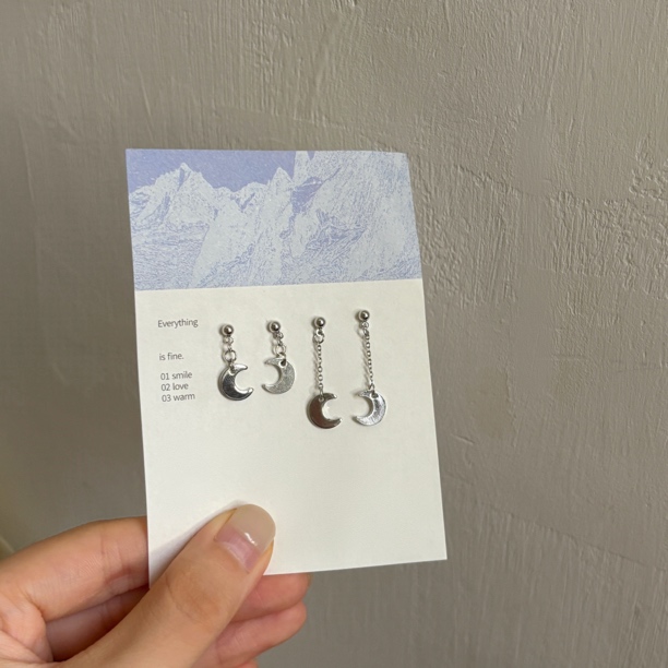 铜合金耳饰 白k色 小月亮 独特耳坠 耳钉小众