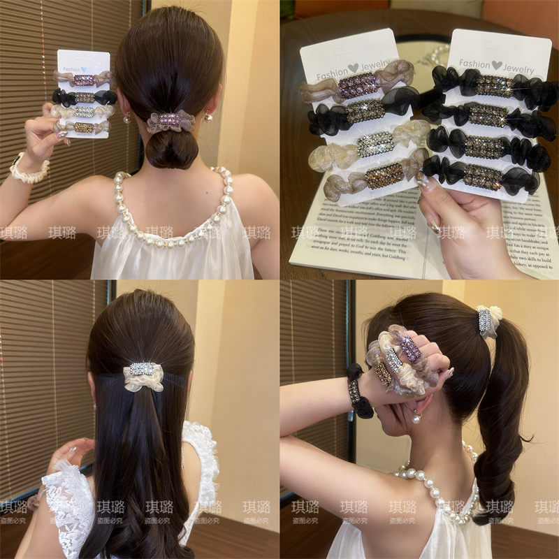简约气质网纱闪钻发圈女网红百搭扎头发绳东大门马尾皮筋头绳发饰商品图