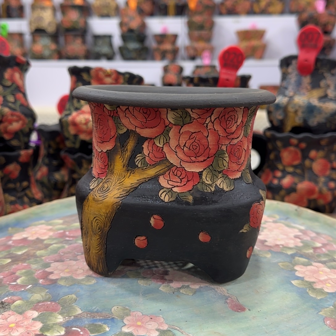 紫砂花盆精品多肉手绘花盆