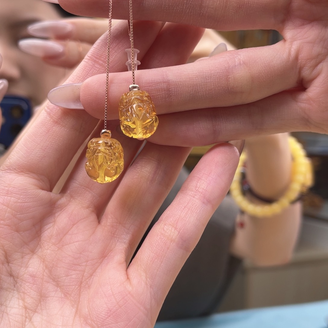 银S925镶嵌琥珀裸石琥珀蜜蜡