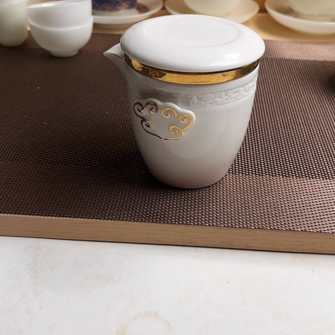 瓷片羊脂玉瓷描金旅行茶具套装加包