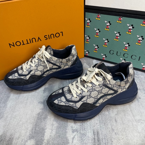 95新 GUCCI/古驰 藏蓝色双G老花满印厚底老爹鞋/41.5码