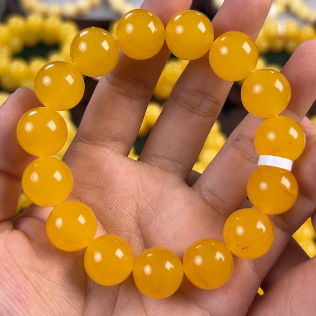 琥珀未镶嵌手链28g焦皮同料圆珠15mm tt