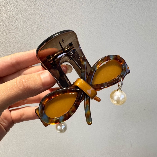 新款抓夹8cm蝴蝶结重工珍珠头饰发卡原创设计鲨鱼夹发夹盘发