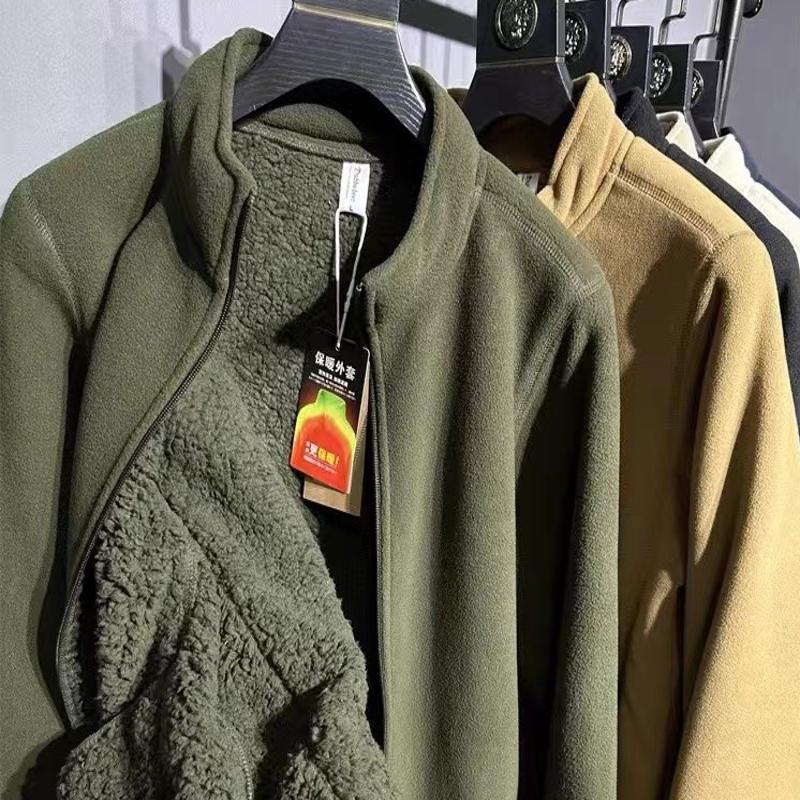 情侣可穿 岛国双层复合摇粒绒加绒加厚立领夹克外套