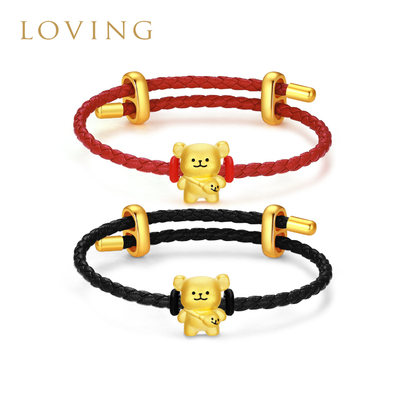 LOVING黄金小白背包小狗手绳999足金情侣款线条小狗系列送女友