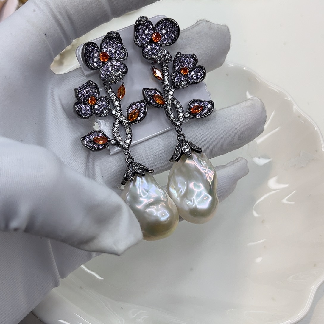 合金淡水珍珠耳饰