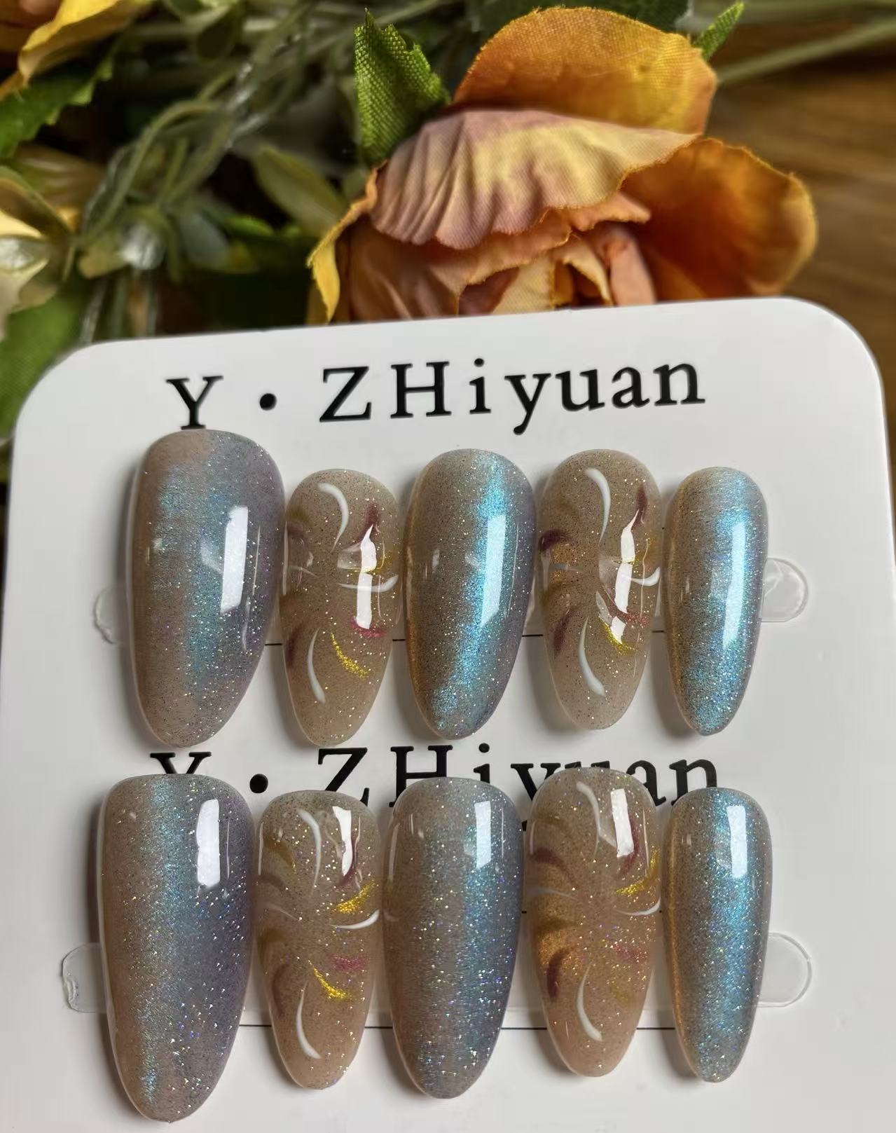 【烟花绽放】高级猫眼法式轻奢显白气质穿戴甲美甲贴片