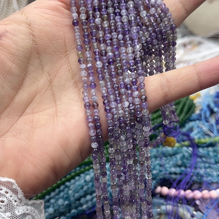 玛瑙/玉髓未镶嵌珠宝半成品一条3mm左右紫晶刻面