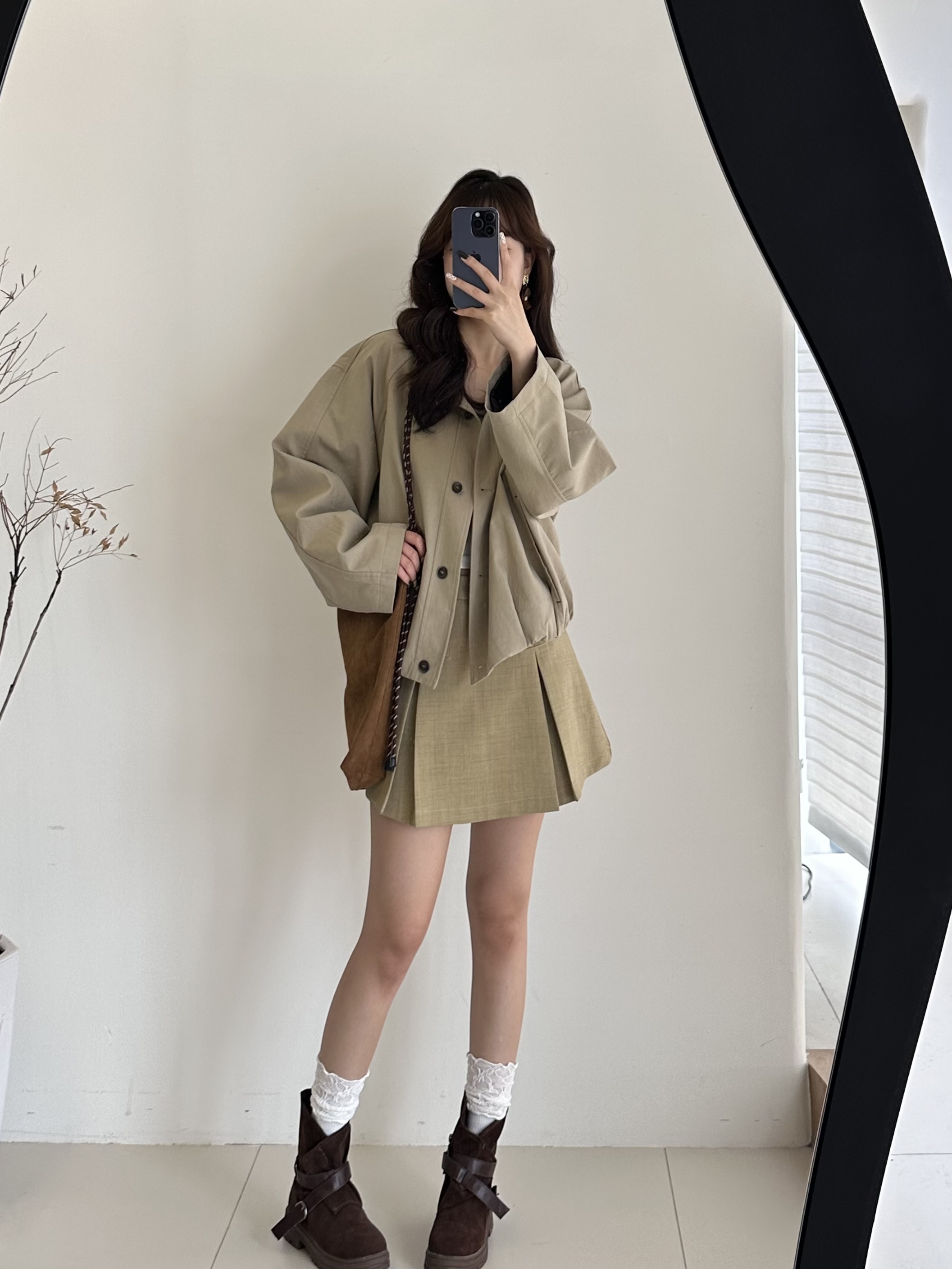 短款300一399拍这里翻领秋季宽松型通勤风外套外套复古春秋卡其色