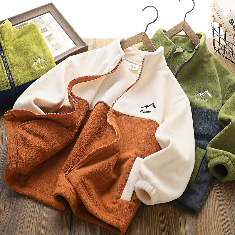男童外套2025春秋新款中大儿童拼色摇粒绒帅洋气百搭保暖