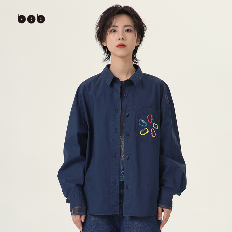 【商场同款】白目自蓝色衬衫女2025年春新品百搭叠穿减龄文艺衬衣