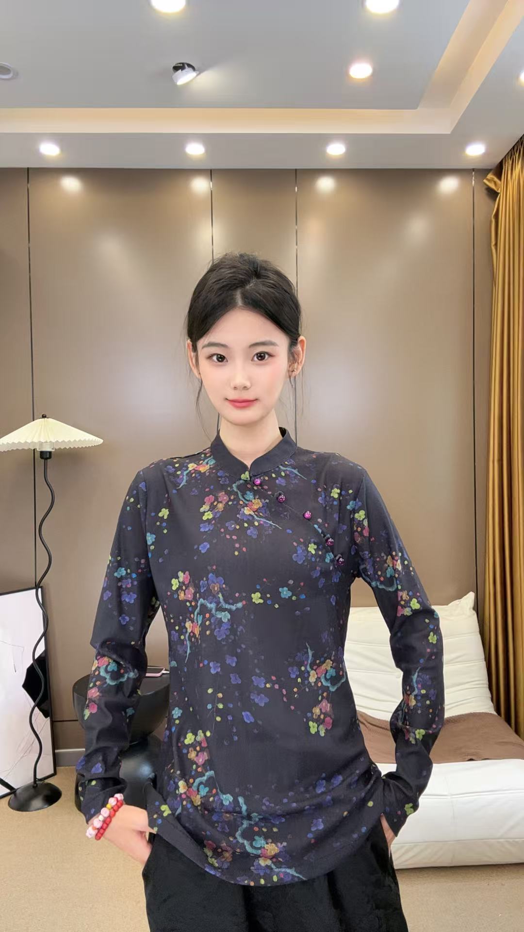【欧韩童话】秋季新中式气质国风女士百搭时尚休闲暗纹提花长袖上衣