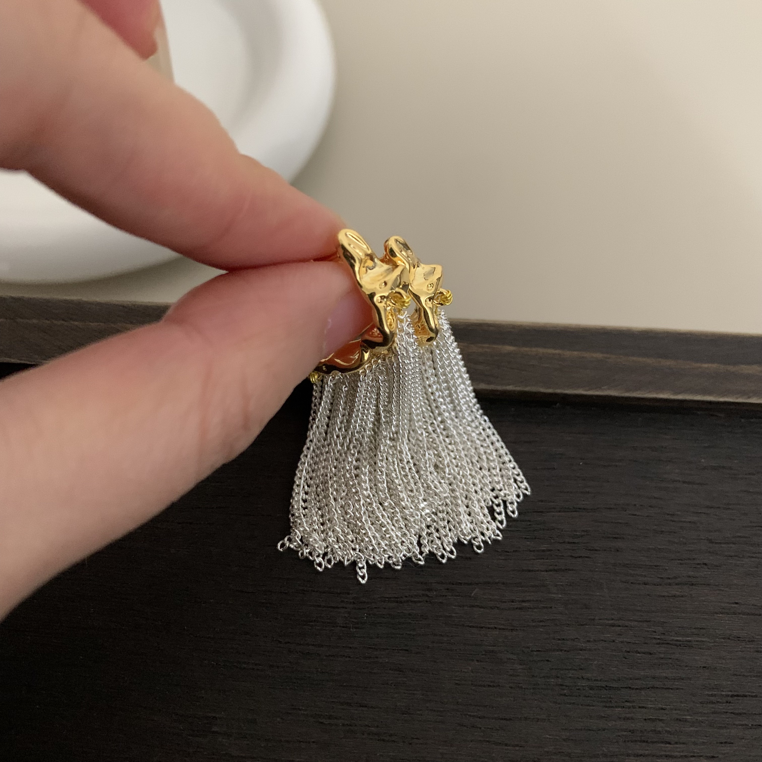 铜合金耳饰 拾来花A63【鎏金月华帘耳环】小众复古流苏轻奢感气质款