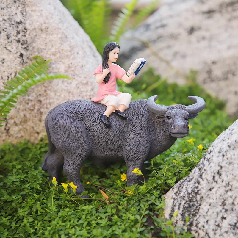 客厅展示柜装饰牛摆件现代花园户外景观假山喷泉造景池塘动物饰品