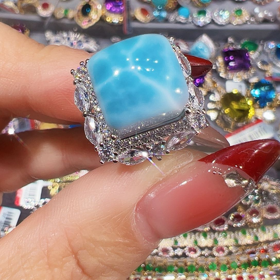 银S925镶嵌针钠钙石（海纹石）珠宝半成品