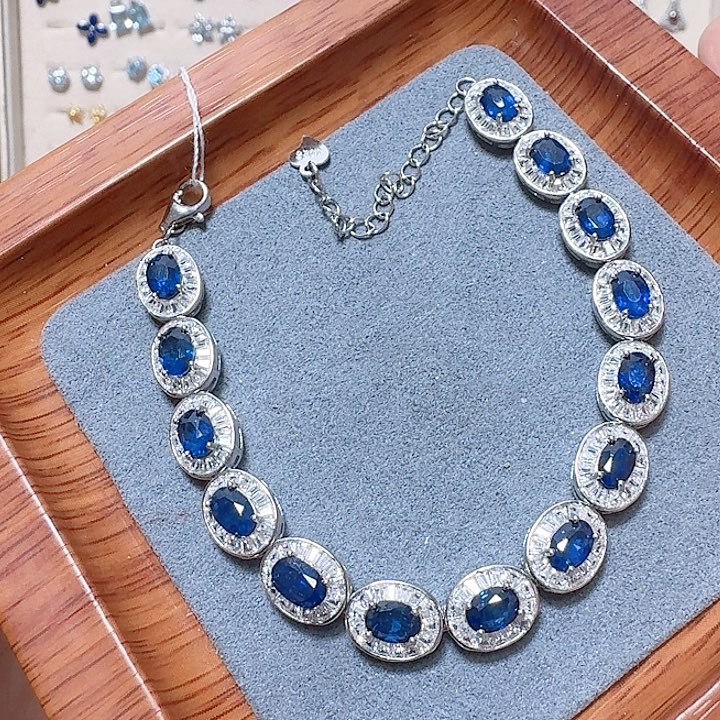 蓝宝石手链银S925镶嵌手链