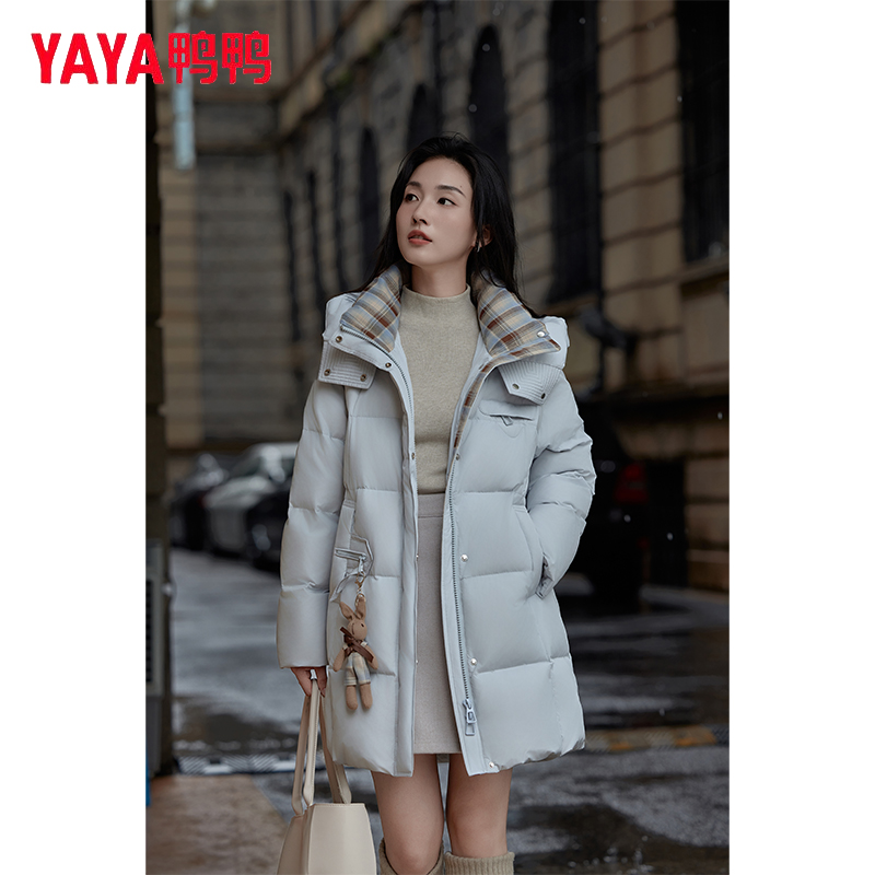 YAYA/鸭鸭羽绒服极寒系类冬季极寒显瘦连帽中长款外套YE5B605515L