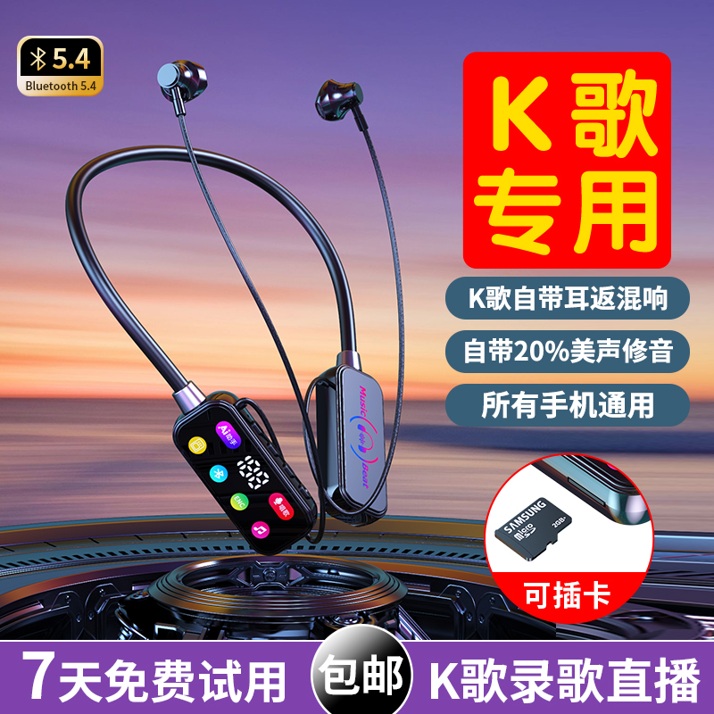 【升级高配】通话变声无线挂脖蓝牙耳机唱歌K歌耳返混响麦克风降噪商品图