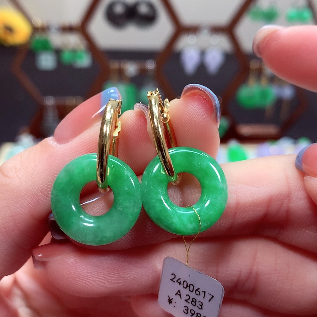 翡翠耳饰银S925镶嵌天然翡翠