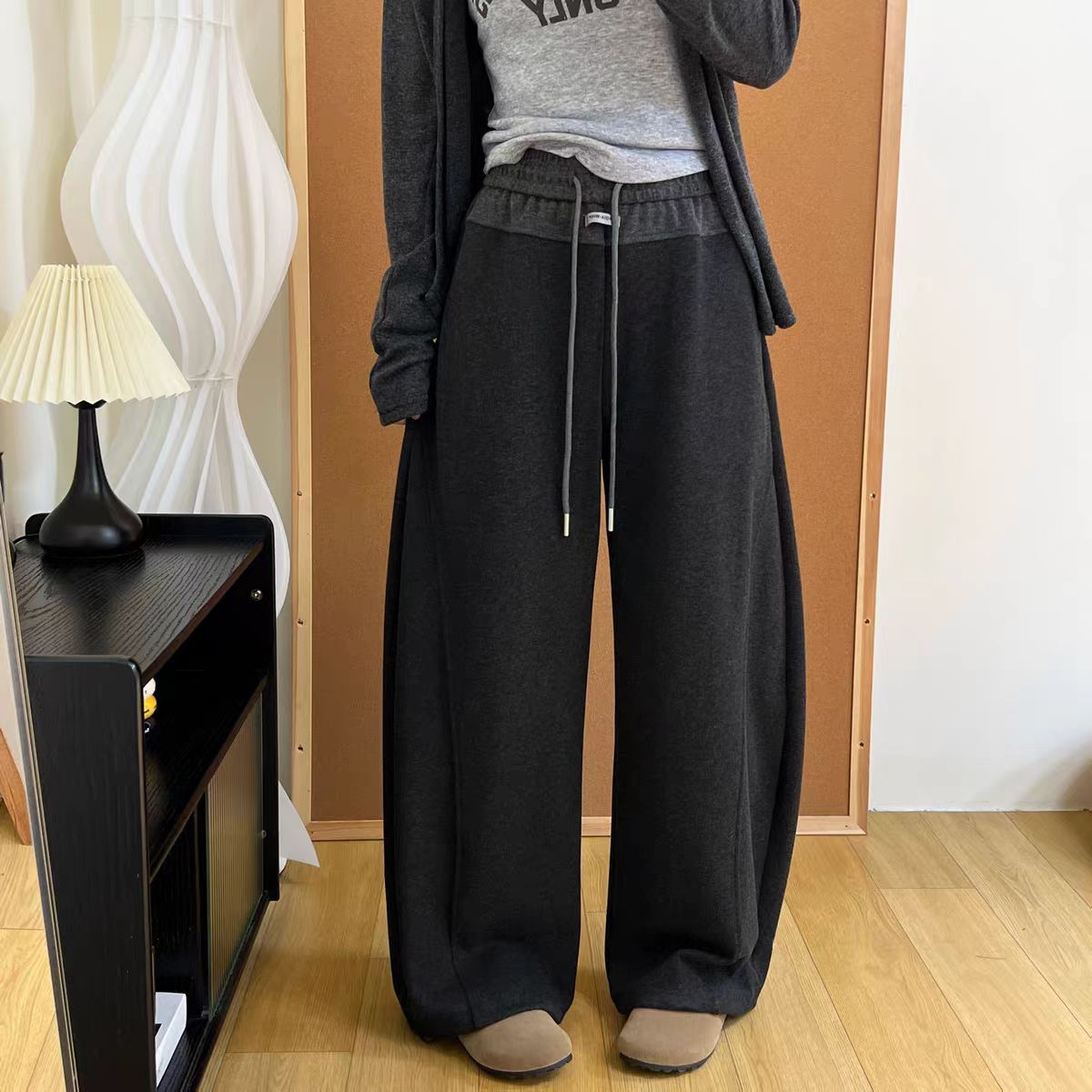 厚款直筒秋冬女窄版长裤弯刀裤显瘦休闲裤高腰外穿长裤宽松显腿长