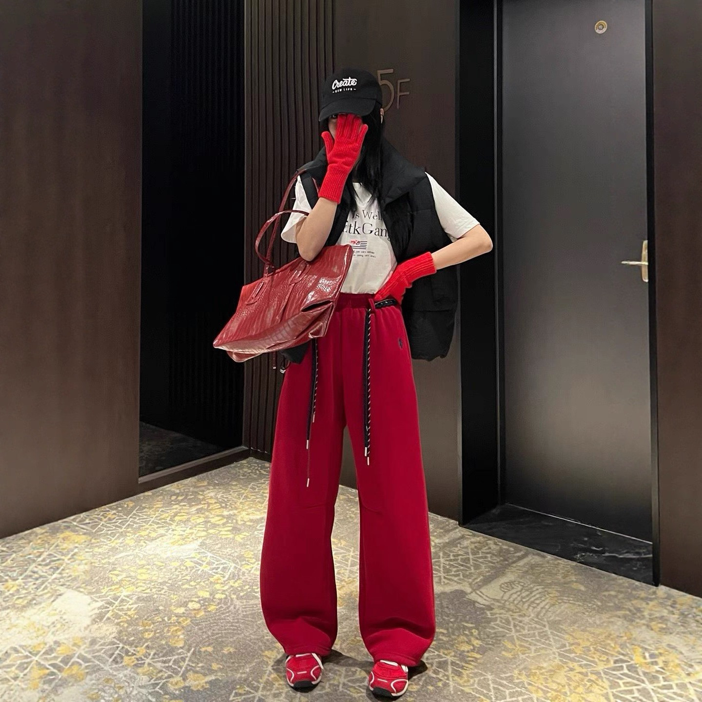 小乔家加绒宽松休闲弯刀裤