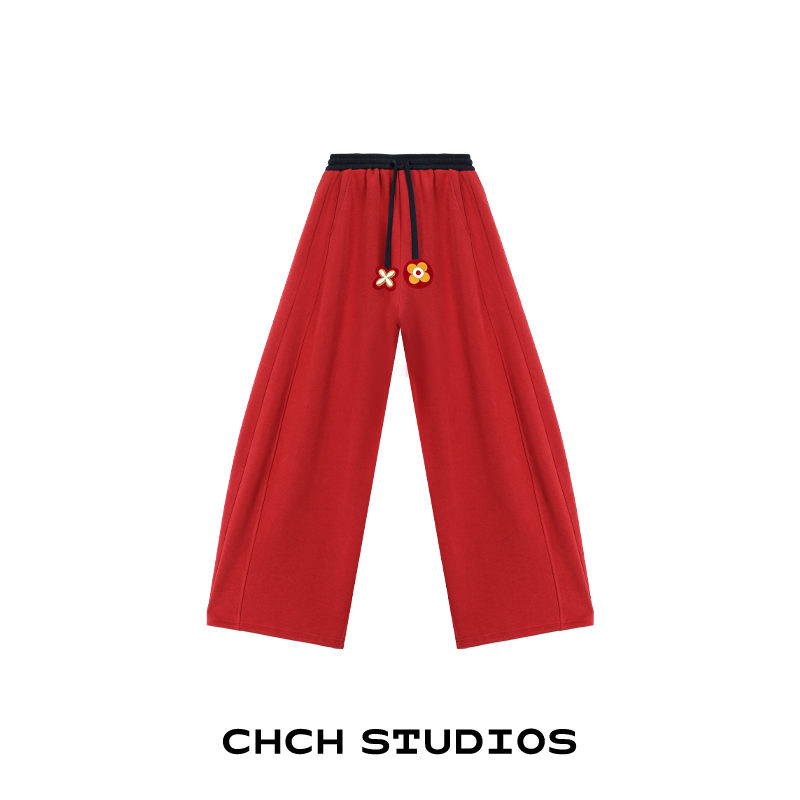 RACK103703时尚百搭休闲长裤子2025年秋冬抽绳女拼接宽松弯刀卫裤