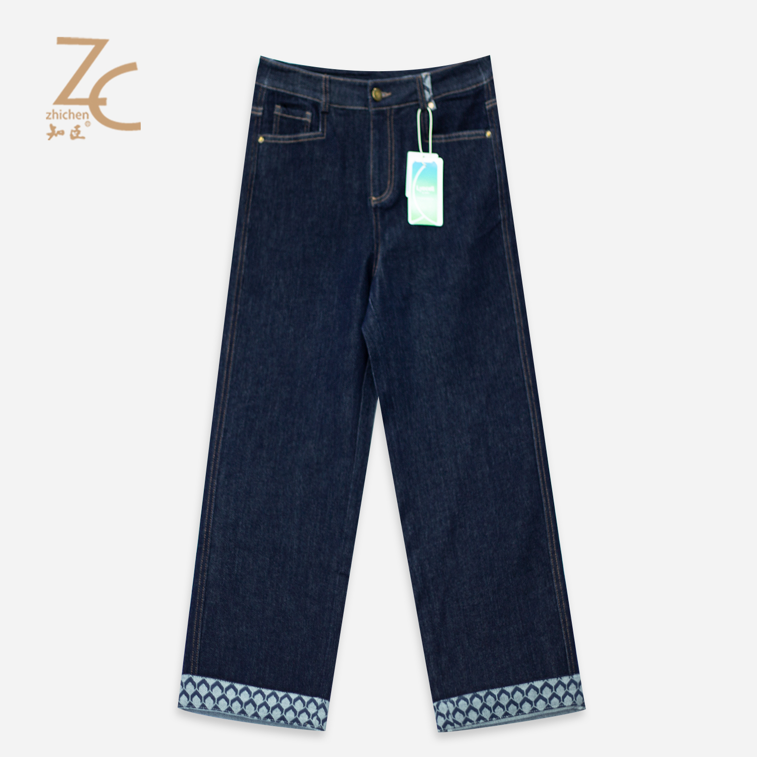 知臣秋季新品 百搭裤脚可翻边牛仔法棍阔腿直筒裤女 T25863017