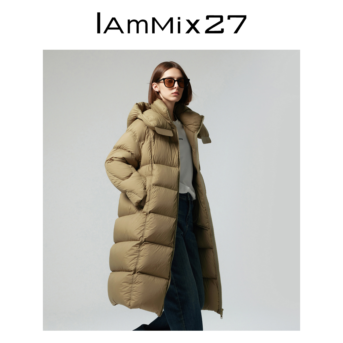 Iamx27长款连帽白鸭绒外套女M4D0160