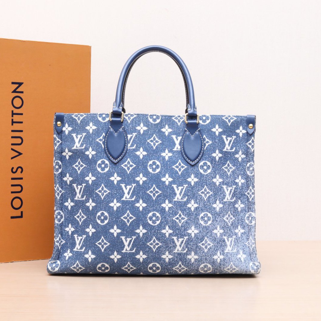 99新 LouisVuitton/路易威登 小花6枫 Onthego 中号 蓝 牛仔包