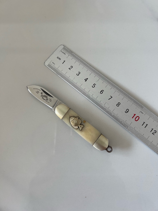 太阳鱼 牛骨柄 无锁钥匙扣小刀