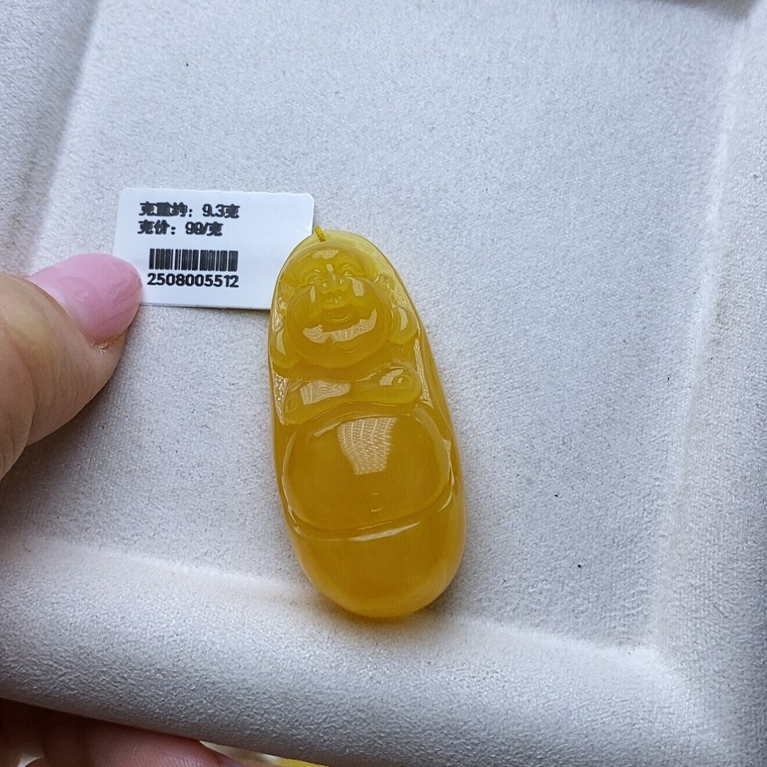 琥珀未镶嵌颈饰焦皮料橘底佛公