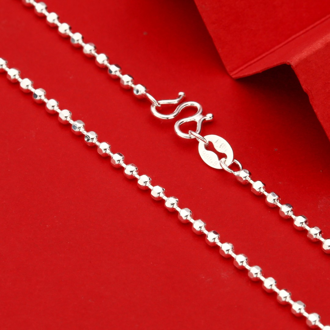 链子足银 999足银四方闪珠项链简约百搭款