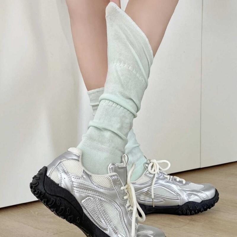 腿袜版32号｜25春季新款袜子日系拼色双层木耳边女中筒袜芭蕾风走