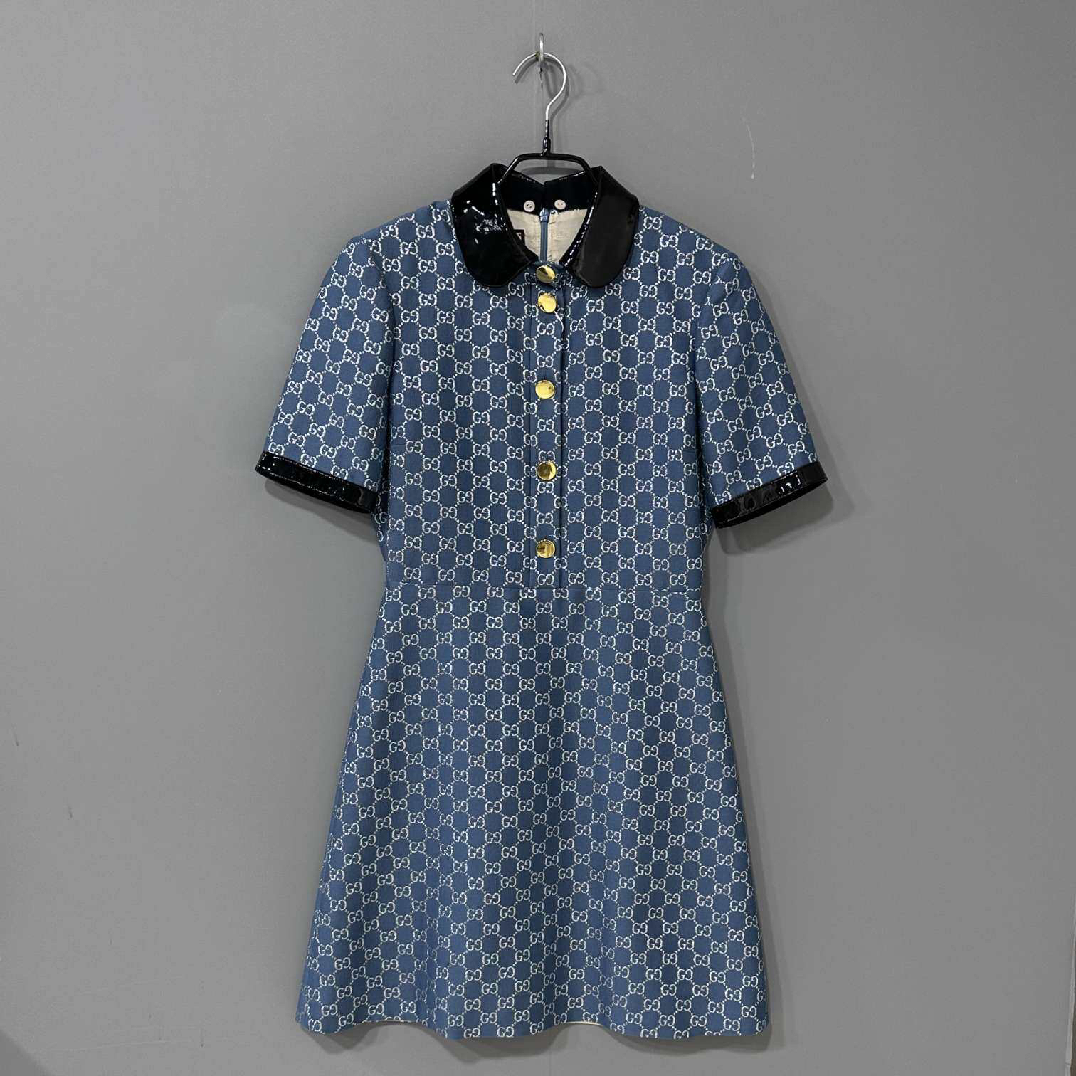 99新 GUCCI/古驰 皮领老花满印连衣裙/38码/35690