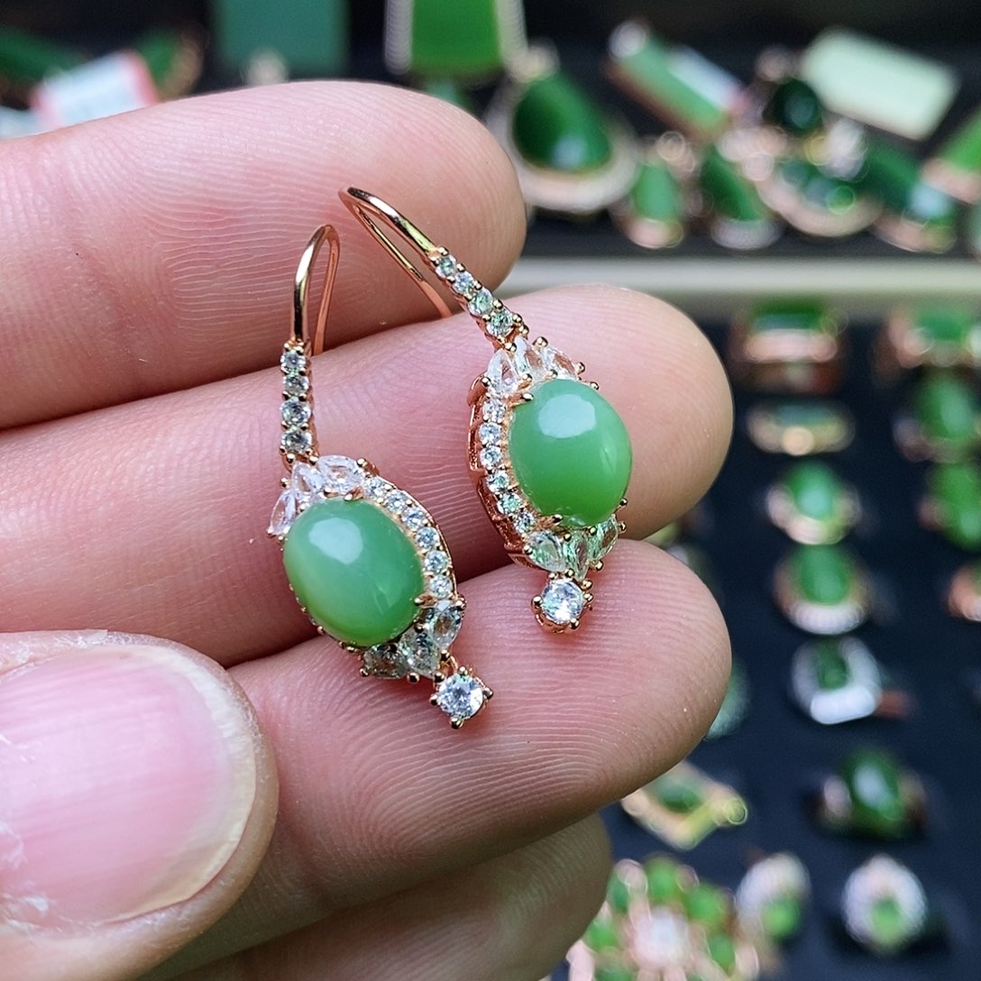 和田玉（碧玉）耳饰银S925镶嵌