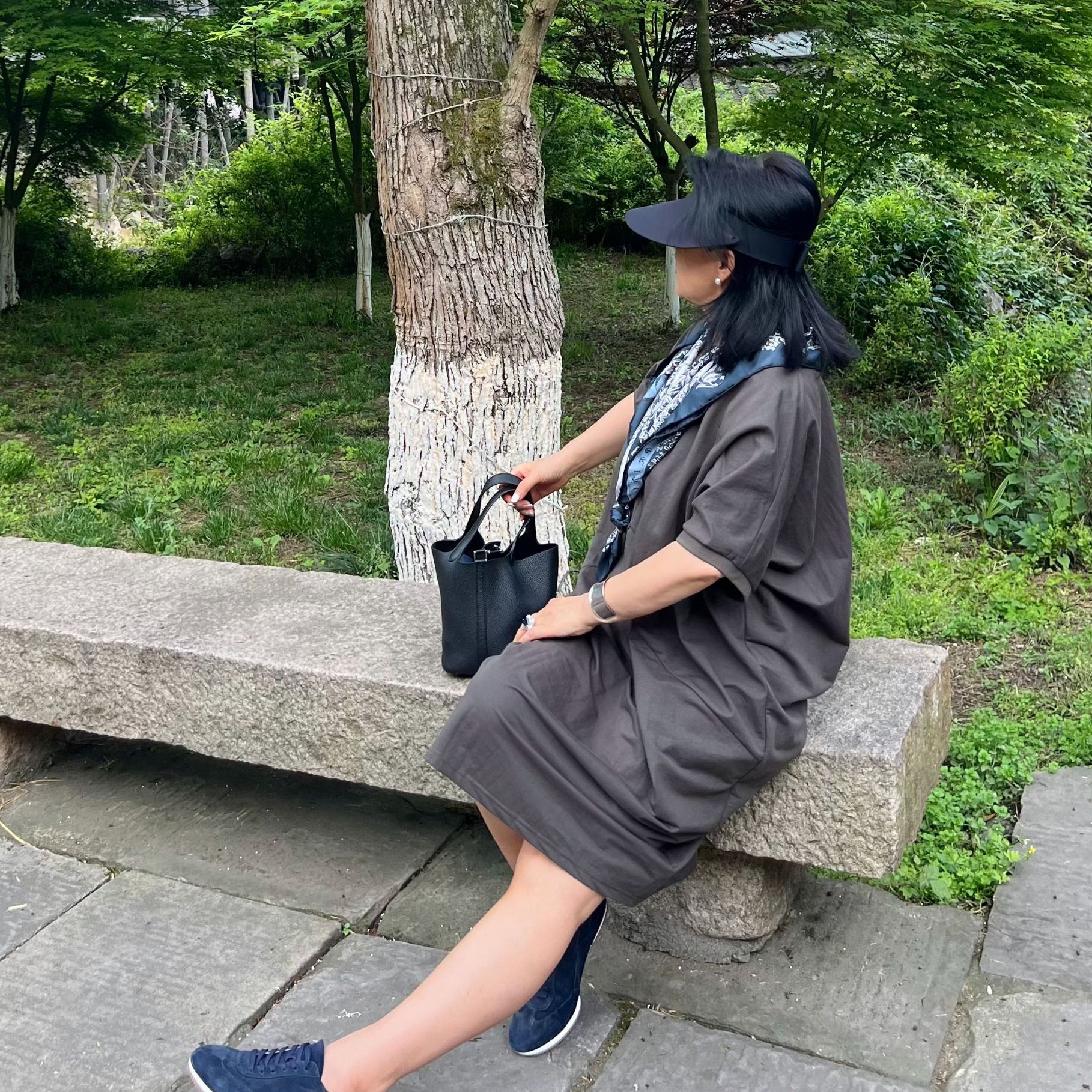 Fen姐【极简英伦】时尚设计感茧形圆领短袖百搭休闲连衣裙251339