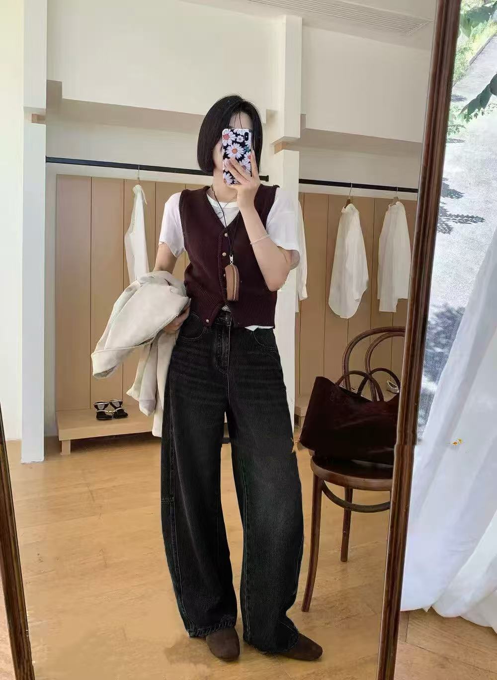50942-3602 加绒加厚韩系休闲藏青显瘦百搭直筒牛仔裤