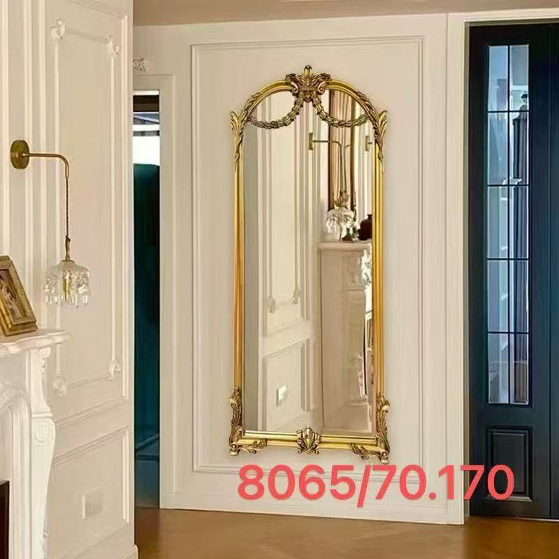 带滚轮悬挂做旧欧式长方形贴墙+挂墙穿衣镜客厅家用雕花不规