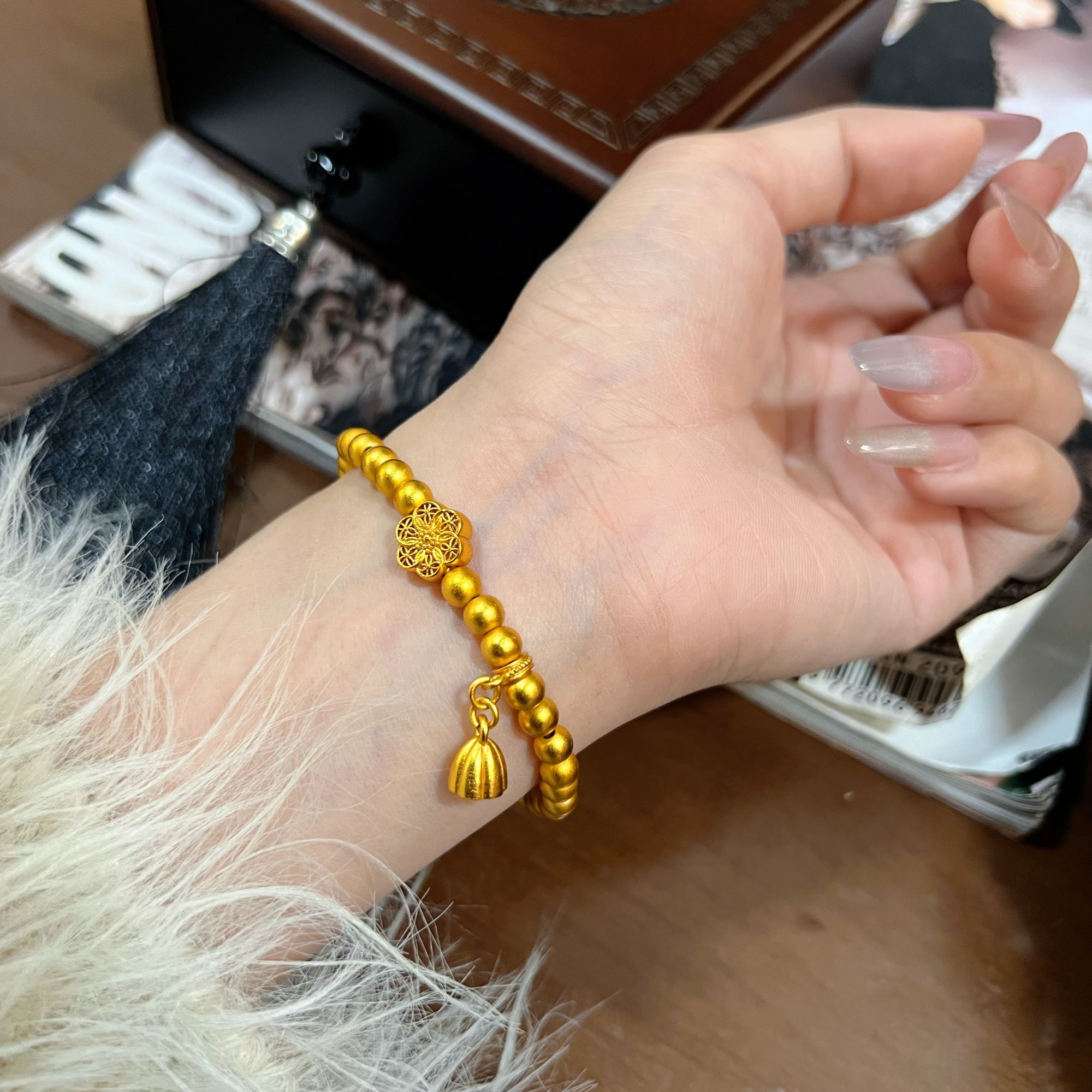 合金手链 【六相花莲蓬福子手链】气质百搭素款复古弹力绳