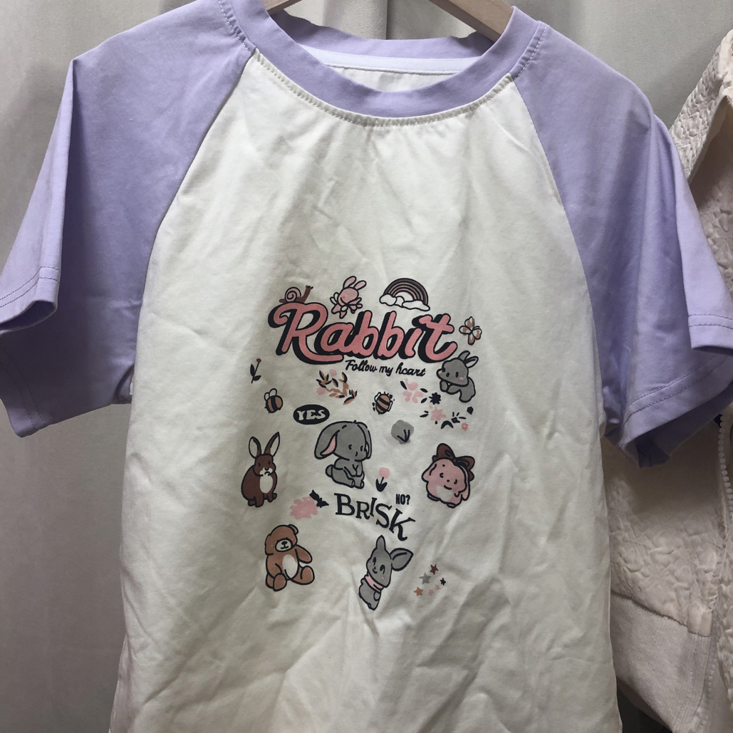 圆领卡通印花夏季女童印花短袖T恤时尚童装ol极简风