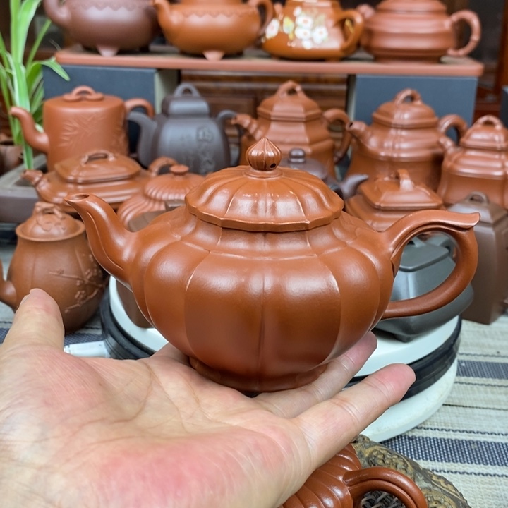 茶壶紫砂筋纹笑樱350cc原矿赵庄朱泥