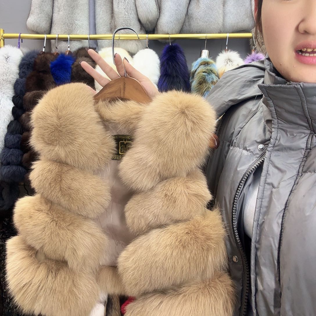 真皮真毛狐狸毛马甲小孩