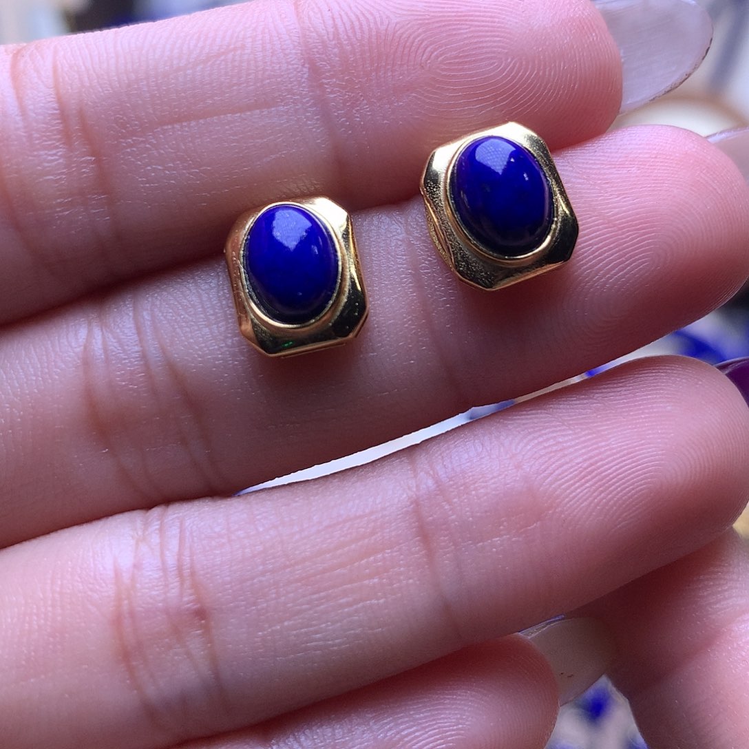 青金石银S925镶嵌耳饰