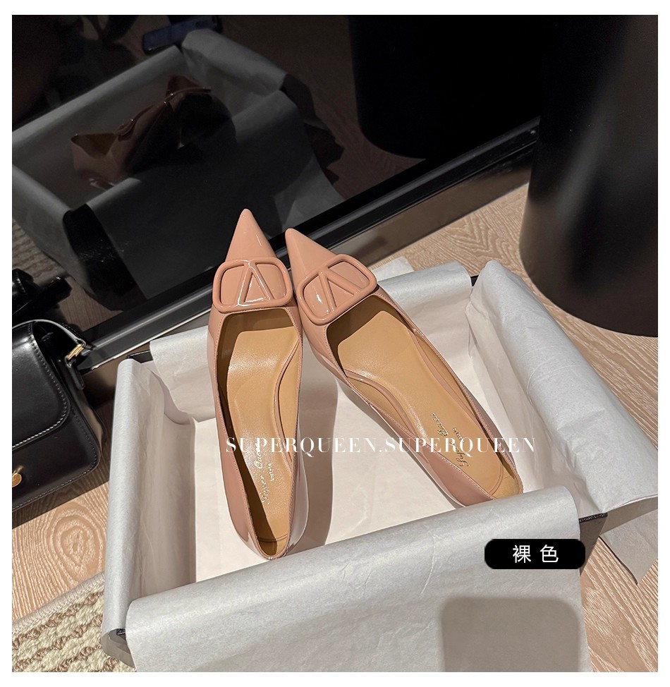 25年秋季新品 华家V扣尖头细高跟单鞋 裸色优雅高跟鞋