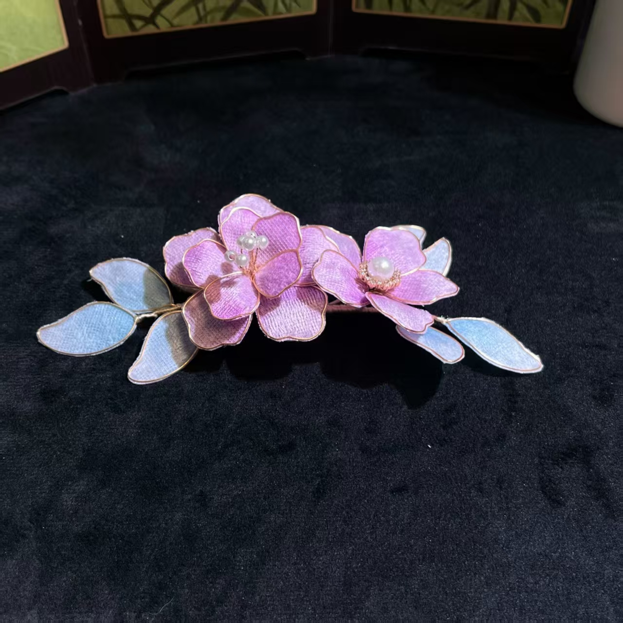 云鬓花古风饰品古装发饰仙气飘飘绒面软簪 紫樱珠梦 汉服发冠B601